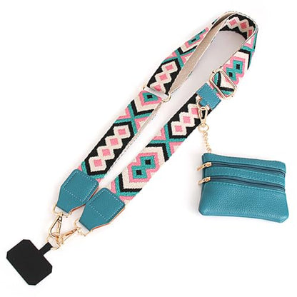 Phone Strap With Zippered Pouch, Universal Lanyard Crossbody Wrist Strap With Wallet, Adjustable - color: Blue A3