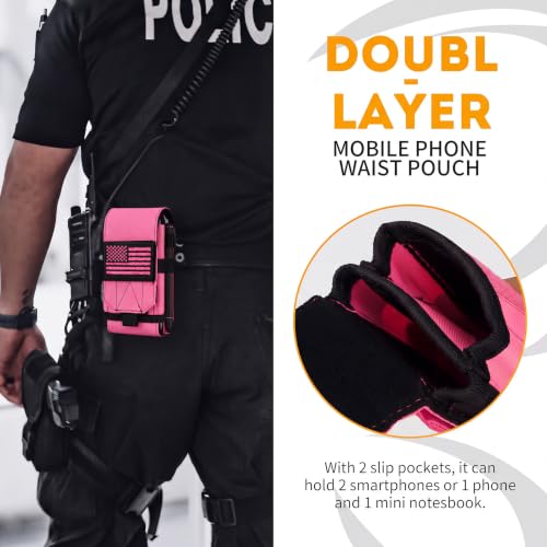 Dual Tactical Phone Pouch Molle Phone Holster Double Capacity Holder Universal Utility EDC Pouch for iPhone 17 Pro Max/17 Pro/16 Pro Max/16 Pro/15 Pro Max/15 - color: Hot Pink