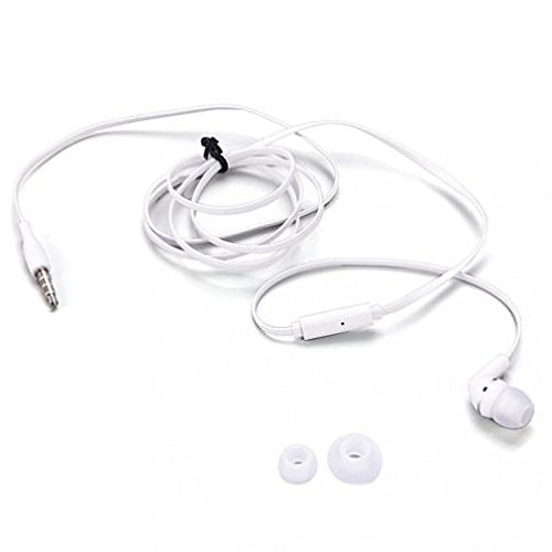 Premium Flat Wired Headset Mono Hands-Free Earphone w Mic Single Earbud Headphone Earpiece in-Ear [3.5mm] White for MetroPCS LG Aristo - MetroPCS LG G Stylo - MetroPCS LG K10