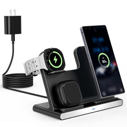 Samsung S25 Wireless Charger Station,3 in 1 Wireless Charger for Samsung Galaxy S25 Ultra/S24/S23/Z Fold/Flip 7/6/5,for Galaxy Watch 8/7/6/5/Pro,buds, Charging Station for iPhone 17/16/15 with Adapter