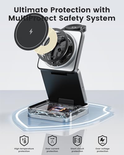 3-in-1 Wireless Charger for iPhone,15W Fast Wireless Charging Station Compatible with Mag-Safe Charger,Magnetic Foldable Travel Charger Stand Nightstand for iPhone 17/16/15/14,Apple Watch&AirPods - color: Black