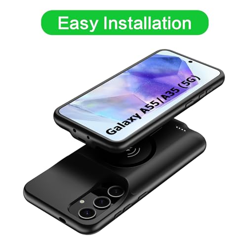 Battery Case for Galaxy A35/ A55, 12000mAh Rechargeable Portable Wireless Charging Case Compatible with Galaxy A35/ A55 5G (6.6 inch) with Carplay Extended Battery Pack Charger Power Case (Black) - size: Galaxy A35/A55