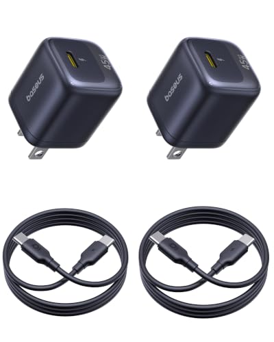 Baseus 45W USB C Charger Block, 2 Pack Super Fast Charger with USB-C Cable for iPhone 16/15 Series, iPad, Galaxy S24 Ultra and More Series - color: 45W Black