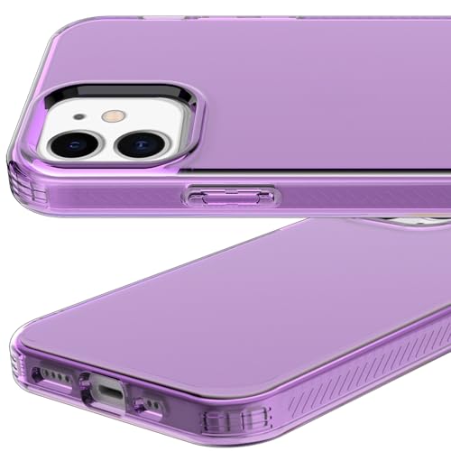 for iPhone 12 Clear, [Crystal Clear][Non-Yellowing] Slim Shockproof Reinforced Drop Protective Flexible TPU Back Cover Phone Case for iPhone 12(Purple) - color: Purple