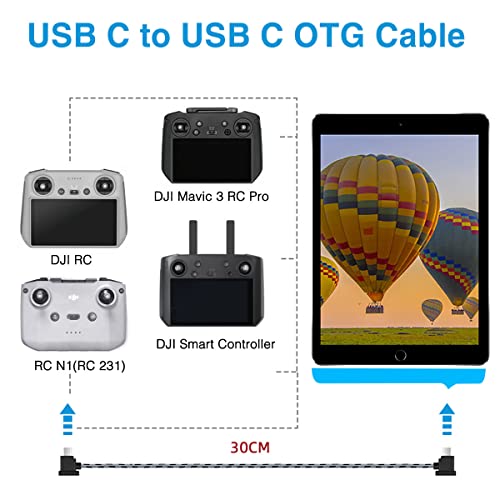 1FT USB C to USB C Remote Controller Cable for IPhone 15 Pro, DJI Mavic 3, Mini 2,Mini 3 Pro, Air 2S,Mavic Air 2, DJI RC-N1,RC Pro to Tablet Cable 90 Degree OTG Data Cord Accessories (USB C Connector) - size: 1FT(12in), style: USB C to USB C