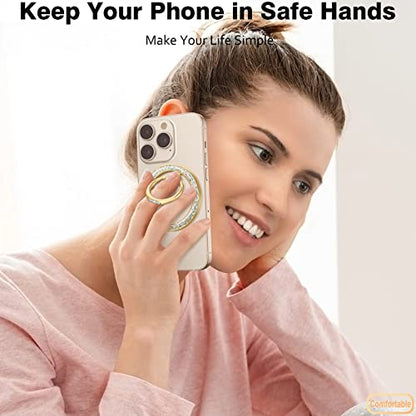 Allengel Magnetic Phone Grip for Mag Safe, Magnetic Ring Holder Compatible with Mag Safe Phone Ring, 360°Rotating Finger Kickstand for iPhone 17 16 Pro Max 15 14 13 12 & Android(Gold Bling Silver) - color: gold bling silver
