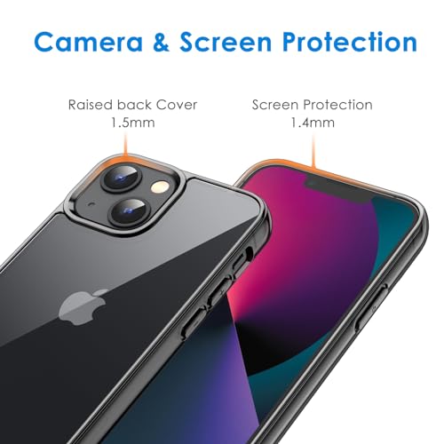 JETech Case for iPhone 13 6.1-Inch, Non-Yellowing Shockproof Phone Bumper Cover, Anti-Scratch Clear Back (Black) - color: Black