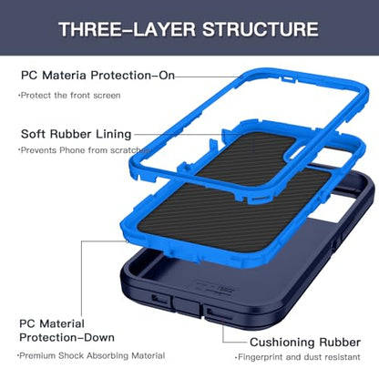 for iPhone 15 Case Heavy Duty Protective Shockproof Dropproof 3-Layer Full Body Protection [Without Screen Protector] Tough Rugged Cover for Apple iPhone 15 6.1 inch 2023,Navy Blue - color: Navy Blue