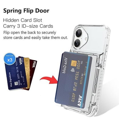 Wallet Case for iPhone 17 with 3 Credit Card Holder Slot Clear | Shockproof Hybrid Heavy Duty Protection Transparent Phone Cover Compatible with iPhone 17 6.3 Inch (Clear) - color: Clear, size: iPhone 17