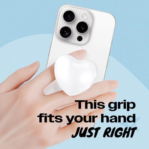 OnTheGrip Cute Glass Heart Design Collapsible Expandible Mobile Phone Grip Stand Holder for Smartphone Tablet Cell Phone Accessory (White)