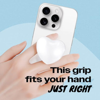 OnTheGrip Cute Glass Heart Design Collapsible Expandible Mobile Phone Grip Stand Holder for Smartphone Tablet Cell Phone Accessory (White)