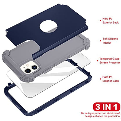 IDweel for iPhone 11 Case with Screen Protector(Tempered Glass), Hybrid 3 in 1 Shockproof Slim Fit Heavy Duty Protection Hard PC Cover Soft Silicone Bumper Full Body Case for iPhone 11 6.1 Inch, Blue - color: Blue