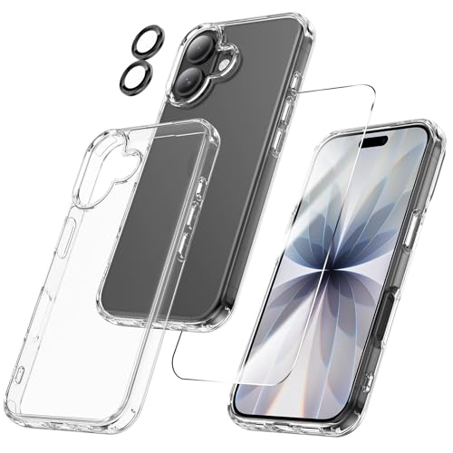 Maxdara for iPhone 17 Case Clear | 3 in 1, with Front Tempered Glass Screen Protector & Camera Lens Protector, Transparent Slim Shockproof Cover - color: A-Black, size: for iPhone 17