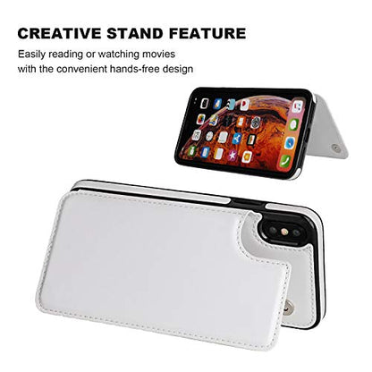 ONETOP for iPhone Xs Max Wallet Case with Credit Card Holder,White | Kickstand,ID/Cash Holder,Case Wallet with Card Slots,Double Magnetic Clasp,Durable PU Leather Shockproof Cover for Women Men - color: iPhone Xs Max 6.5" White