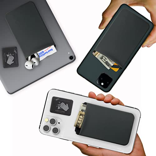 Phone Wallet - Adhesive Card Holder - Cell Phone Pouch - Stick on Lycra Pocket by Gecko - Carry Credit Cards and Cash - color: --BLANK-- GRAY