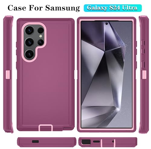 ONOLA Compatible with Samsung Galaxy S24 Ultra Case with HD Screen Protector, Heavy Duty Shockproof & Dropproof 3-Layer Cover Phone Case,WineRedPink - color: WineRedPink, size: Galaxy S24 Ultra 6.8"