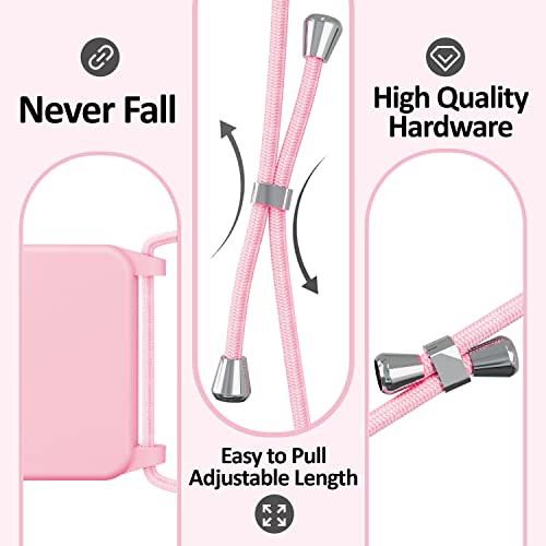 Crossbody Lanyard Strap Case for iPhone 14 Pro Max, Neck Cross Body, Adjustable Holder Removable, Drop Protection Shockproof, Hands-Free Silicone Case 6.7 inch, 150 cm Strap, iP14PM - Pink - color: Pink