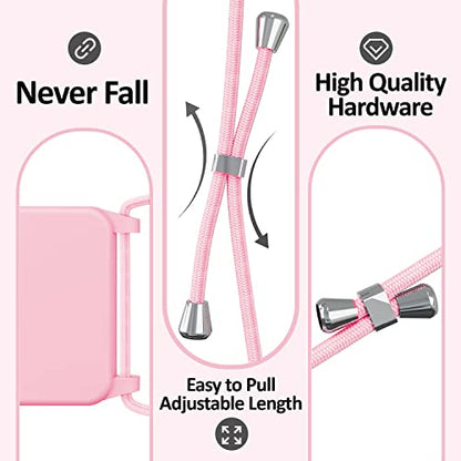 Crossbody Lanyard Strap Case for iPhone 14 Pro Max, Neck Cross Body, Adjustable Holder Removable, Drop Protection Shockproof, Hands-Free Silicone Case 6.7 inch, 150 cm Strap, iP14PM - Pink - color: Pink