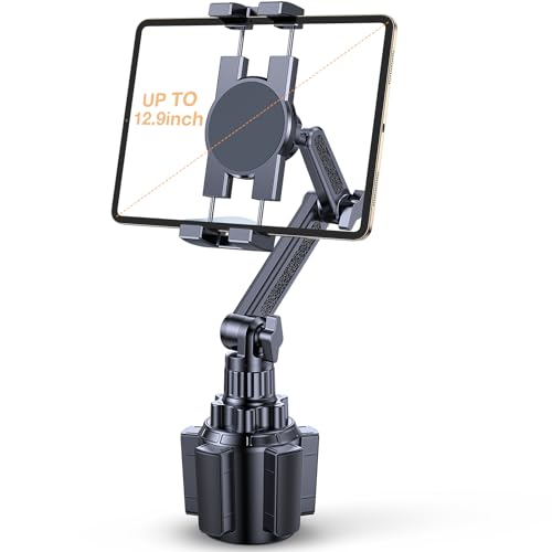 Coolpow Cup Holder Tablet Holder for Car【15" Height Adjustable】 Car Cup Holder ipad Car Mount for Truck Stand Car Tablet Holder Multi Angle Car Mount for All 4.7"-13" Apple iPad Samsung Galaxy Tab