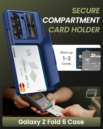 for Samsung Galaxy Z Fold 6 Case, Card Holder & S Pen Holder, Blue - color: Blue-P