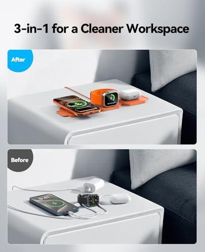 3 in 1 Charging Station for Apple, Foldable Magnetic Wireless Charger Dock - size: 15W Orange 1Pack
