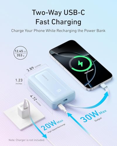 Anker Zolo Power Bank,20,000mAh 30W Portable Charger with Built-in USB-C - color: Blue, size: 20000 MAh