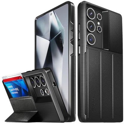 VENA vCommute for Samsung Galaxy S25 Ultra Wallet Case, Black | Military-Grade Drop Protection, Premium Leather Magnetic Flap Cover, Hidden Card Holder, RFID Blocking, Multi-Angle Kickstand - color: Black, size: S25 Ultra