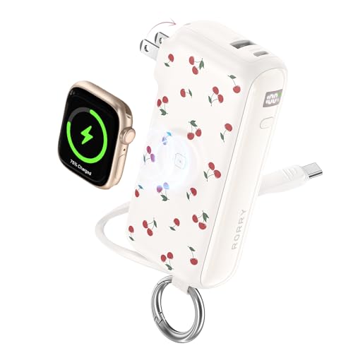 RORRY Flow Portable Charger 10000mAh 40W Wall Plug Power Bank Battery Pack - color: Cherry Print
