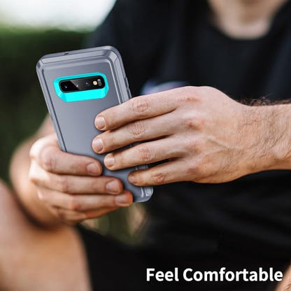 for Galaxy S10 Case,[Without Screen Protector] Heavy Duty Shockproof Dust/Drop Poof 3 Layers Full Bady Protection Rugged Case for Galaxy S10,Grey/Turquoise - color: Grey/Turquoise