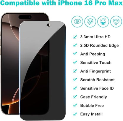3 Pack for iPhone 16 Pro Privacy Screen Protector +2 Lens Cover - size: iPhone 16 Pro (6.3 inch)