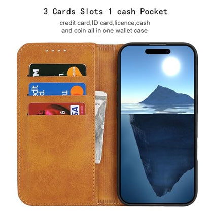 Wallet Case for iPhone 16,Premium PU Leather Flip Folio Case with Card Slot,Stand Holder and Magnetic Closure TPU Shockproof Interior Protective Case,6.1 Inch,Khaki | Premium PU Leather, Flip Folio Purse Case, with Card Slot, Stand Holder,Magnetic Closure