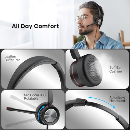 MAIRDI USB Headset with Microphpne, Wired PC Headset with Mic Noise Canceling & Mute for Computer Laptop Teams Zoom Office Work Call Center Business Softphone - color: Red