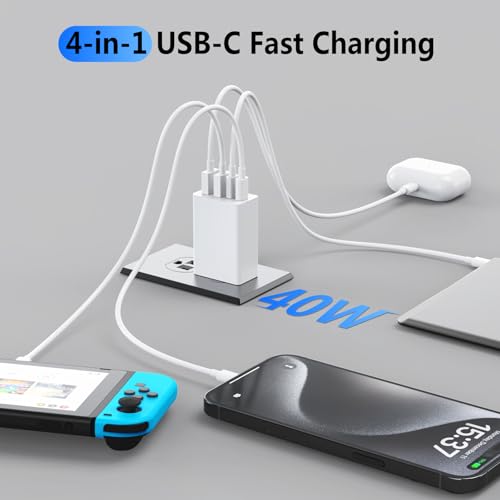 2Pack USB C Charger Block 40W Fast USB C Wall Charger 4-Port - color: Snow-white