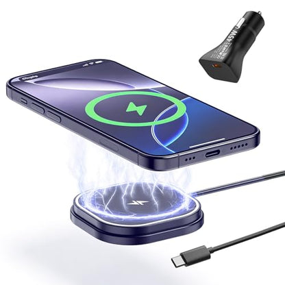 25W Magnetic Wireless Charger for Car, POLMXS Fast Charging pad Ultra-Thin Wireless Phone Charger Mat for Desk & Bedside, Compatible with iPhone 17/16(25W)/15/14/13/12(7.5W) Magsafe(C10)