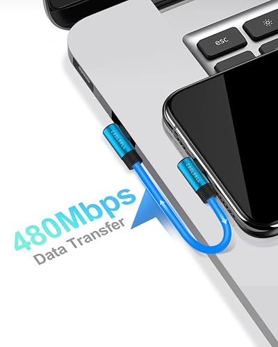 6 Inch Short USB C Cable 90 Degree, Silicone 60W Fast Charging Cable - color: Blue, size: 0.5 Ft.
