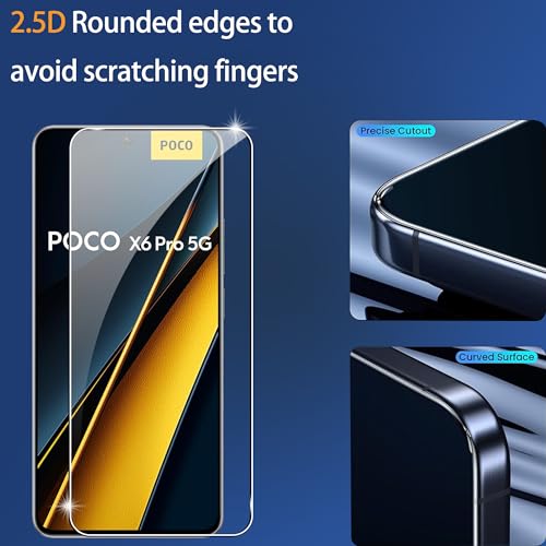 for Xiaomi Poco X6 Pro 5G Screen Protector with Camera Lens Protector, 9H Hardness Anti-Scratch Tempered Glass flim, Case Friendly, Anti-Fingerprint,Anti-Scratch (2+2 PACK) - color: Xiaomi Poco X6 Pro