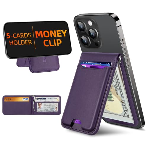 For Magsafe Wallet with Money Clip, 5 Card Holder, Adjustable Stand | Strongest Magnetic Wallet for iPhone 17/16/15/14/13/12 Series, ID Window, RFID Blocking, Not for 13/12 Mini, Elegant Purple - color: Elegant Purple