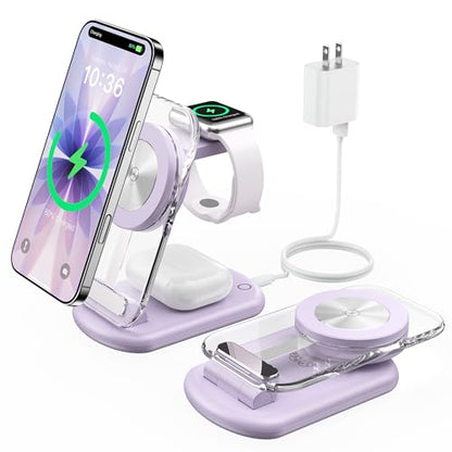 Mukiya 3 in 1 Magnetic Wireless Charging Station for Apple Devices - color: Purple