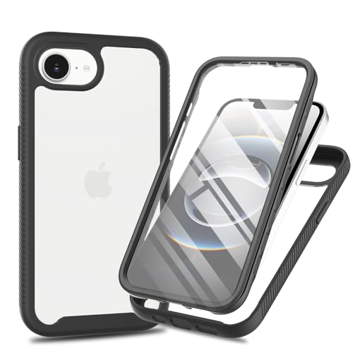 for iPhone 17e/iPhone 16e Case with Screen Protector, Black | Clear Slim Phone Case, 360 Full Body Protective Cover, Rugged PC Shell Shockproof TPU Bumper, Military Heavy Duty Protection - color: Black