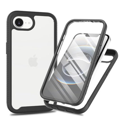 for iPhone 17e/iPhone 16e Case with Screen Protector, Black | Clear Slim Phone Case, 360 Full Body Protective Cover, Rugged PC Shell Shockproof TPU Bumper, Military Heavy Duty Protection - color: Black