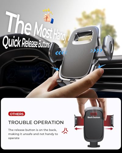 Phone Holders for Car Vent with Double Metal Hook Clip,[One-hand Operation] - color: Dark Black