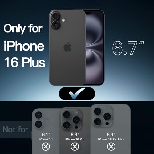 JETech Case for iPhone 16 Plus, Anti-Yellowing, Black | Shockproof Protection, Scratch Resistant Hard PC Back, Durable Transparent TPU Bumper - color: Black, size: iPhone 16 Plus