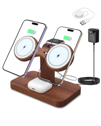 Wood Wireless Charging Station for Apple Devices Dual Wireless Charger - color: With Apple watch charger