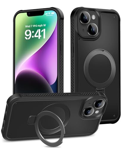 Magnetic for iPhone 13/14 Case Built-in Seamless Stand, Black | with Screen Protector, [Compatible with MagSafe] Protective Shockproof Slim Phone Case - color: Black, size: iPhone 14 6.1"