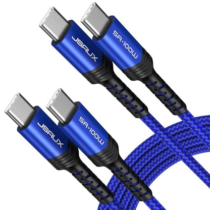 JSAUX 100W USB C to USB C Cable, 2-Pack 6.6FT, 5A Fast Charging, Blue - color: Blue, size: 6.6 ft+6.6 ft