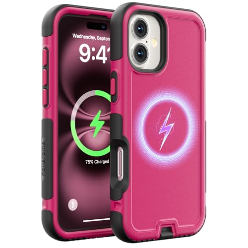 Follaroma for iPhone 16 Case, Compatible with MagSafe, Heavy Duty Shockproof Protective Phone Case, Anti-Drop Protection, Dual Layer Magnetic Phone Cover for iPhone 16, 6.1", Hot Pink - color: Hot Pink, size: iPhone 16 6.1''