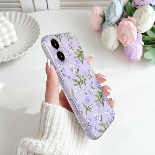 NITITOP Compatible with iPhone 15 Pro Case Clear Cute Flower - Purple | Branch, Floral, Precision camera cutouts, For girl woman, Slim fit, Soft TPU, Shockproof - color: Purple