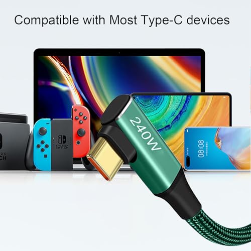 Dual Right 240W USB-C to USB-C Cable 10FT Green, Fast Charging - color: Green, size: 10FT