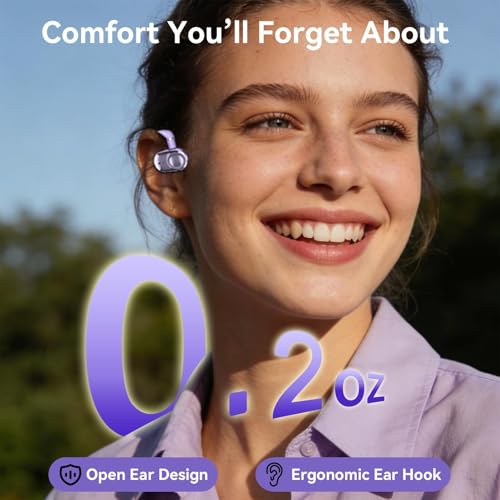 Purple Over Open Ear Earbuds Sport Headphones Bluetooth Wireless Outside