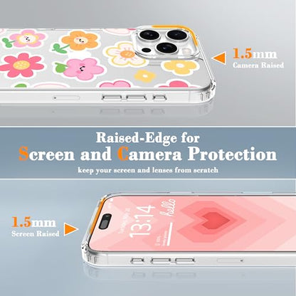 IAIYOXI Clear Case for iPhone 16, [Crystal Clear Military-Grade Drop Protection], Non-Yellowing, Slim Lightweight Transparent TPU Bumper Phone Case Cover Design - Flower Stickers - color: Flower Stickers, size: iPhone 16